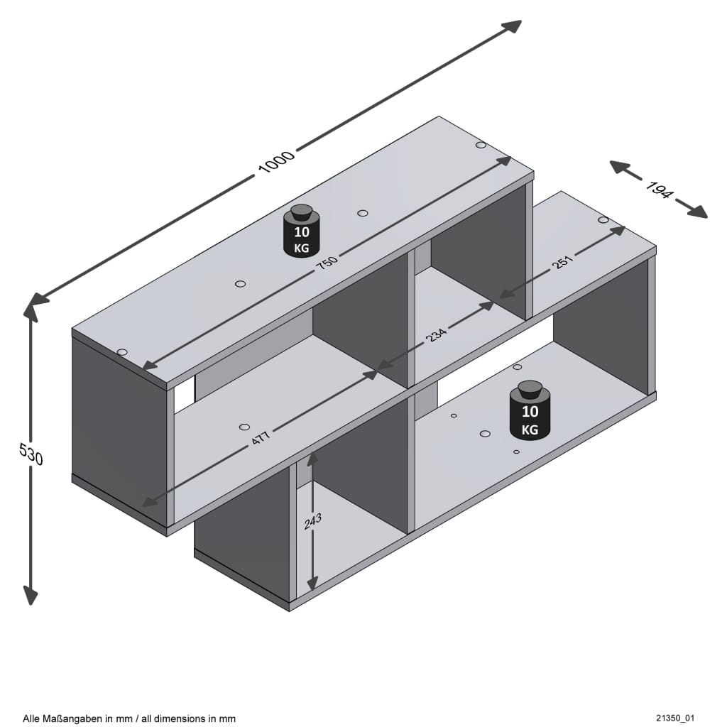 FMD Wall-mounted Shelf with 4 Compartments Sand Oak