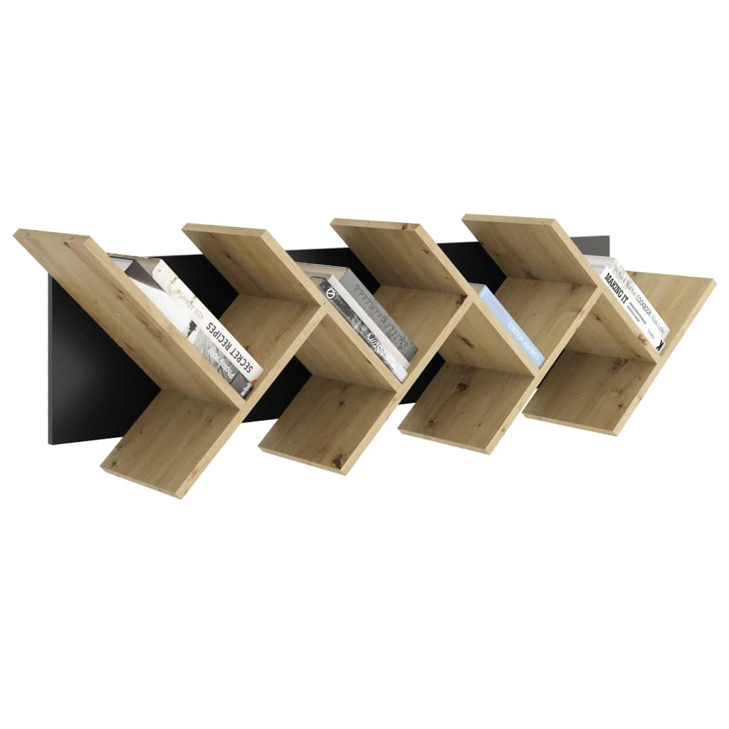 FMD Hanging Geometric Bookshelf Oak and Black