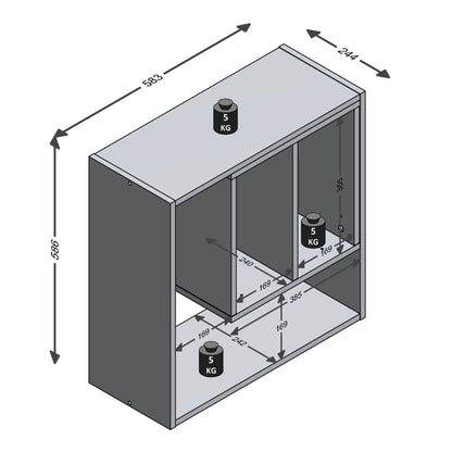 FMD Wall-mounted Shelf with 3 Open Compartments 58.3x24.4x58.6 cm