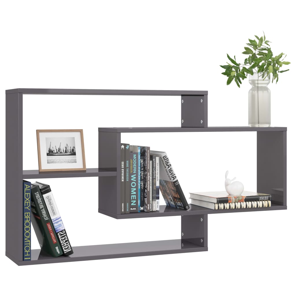 Wall Shelf High Gloss Grey 104x20x58.5 cm Engineered Wood