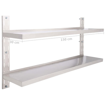 2-Tier Floating Wall Shelf Stainless Steel 150x30 cm