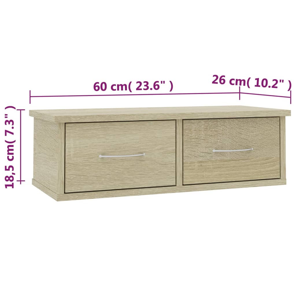 Wall-mounted Drawer Shelf Sonoma Oak 60x26x18.5 cm Engineered Wood