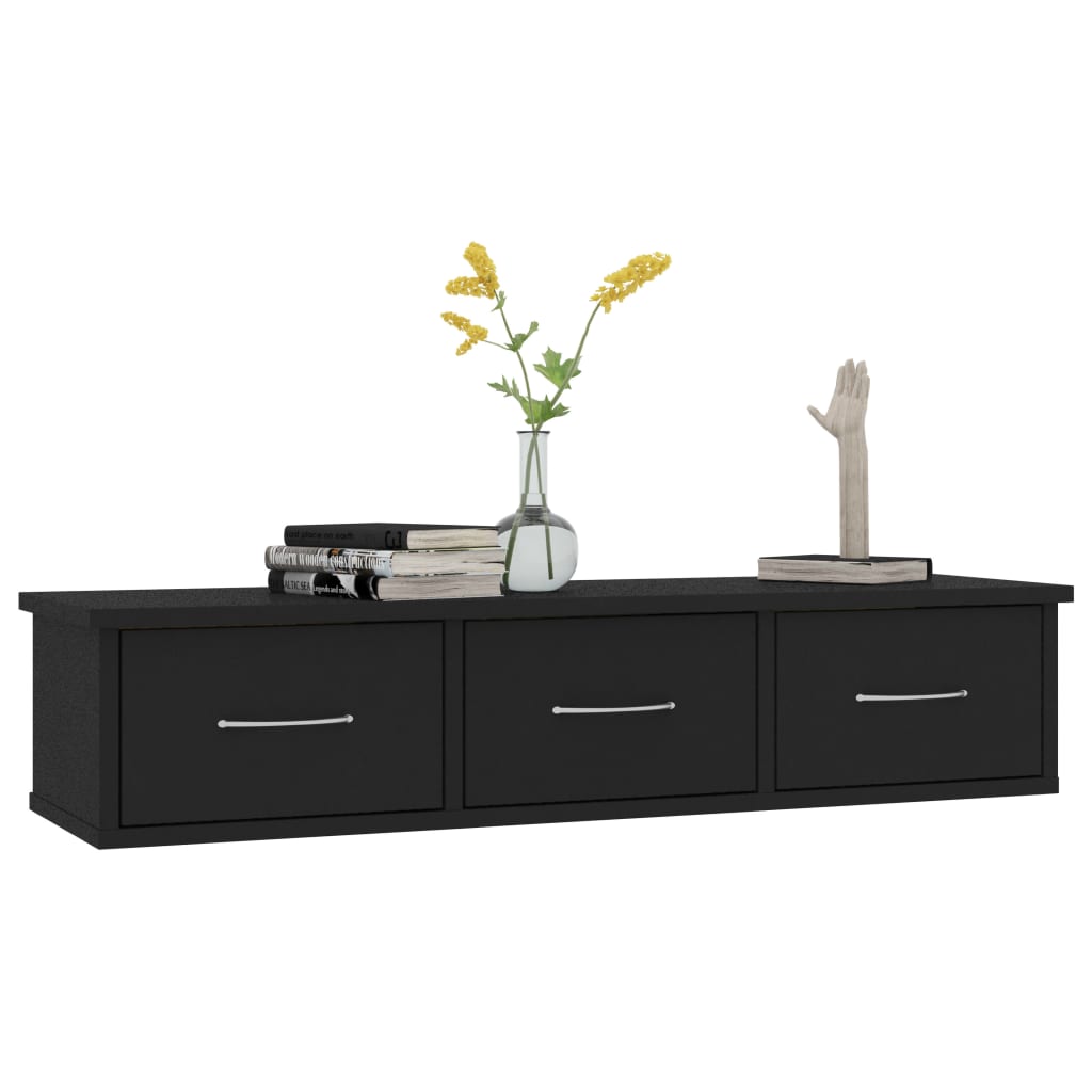 Wall-mounted Drawer Shelf Black 88x26x18.5 cm Engineered Wood