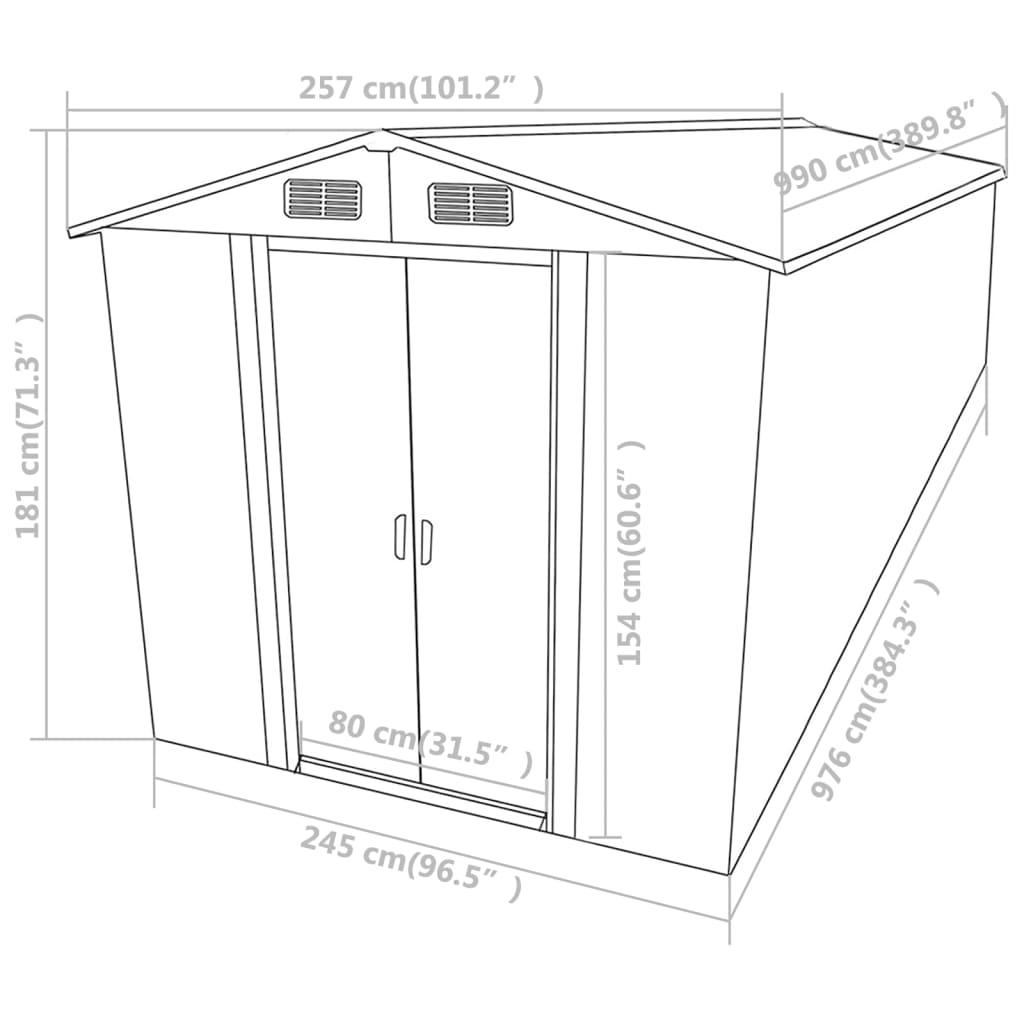 Garden Shed Brown 257x990x181 cm Galvanised steel