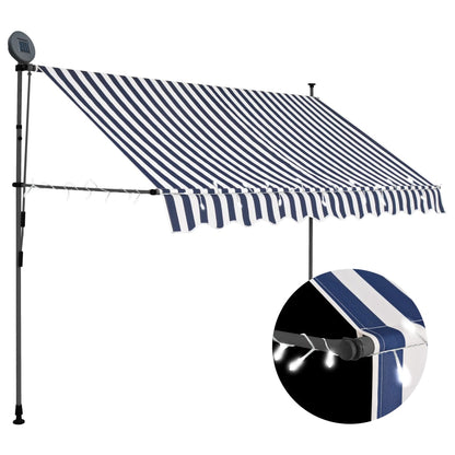 Manual Retractable Awning with LED 250 cm Blue and White