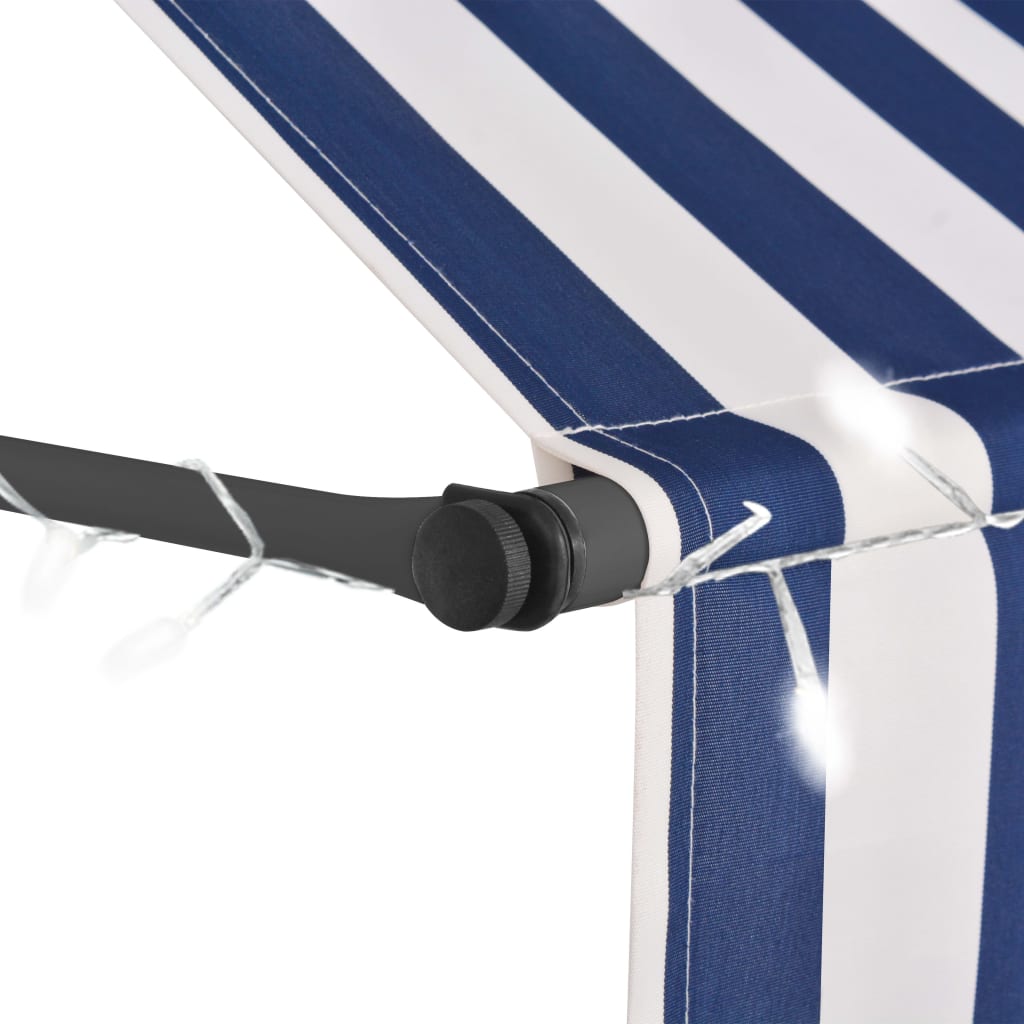 Manual Retractable Awning with LED 250 cm Blue and White