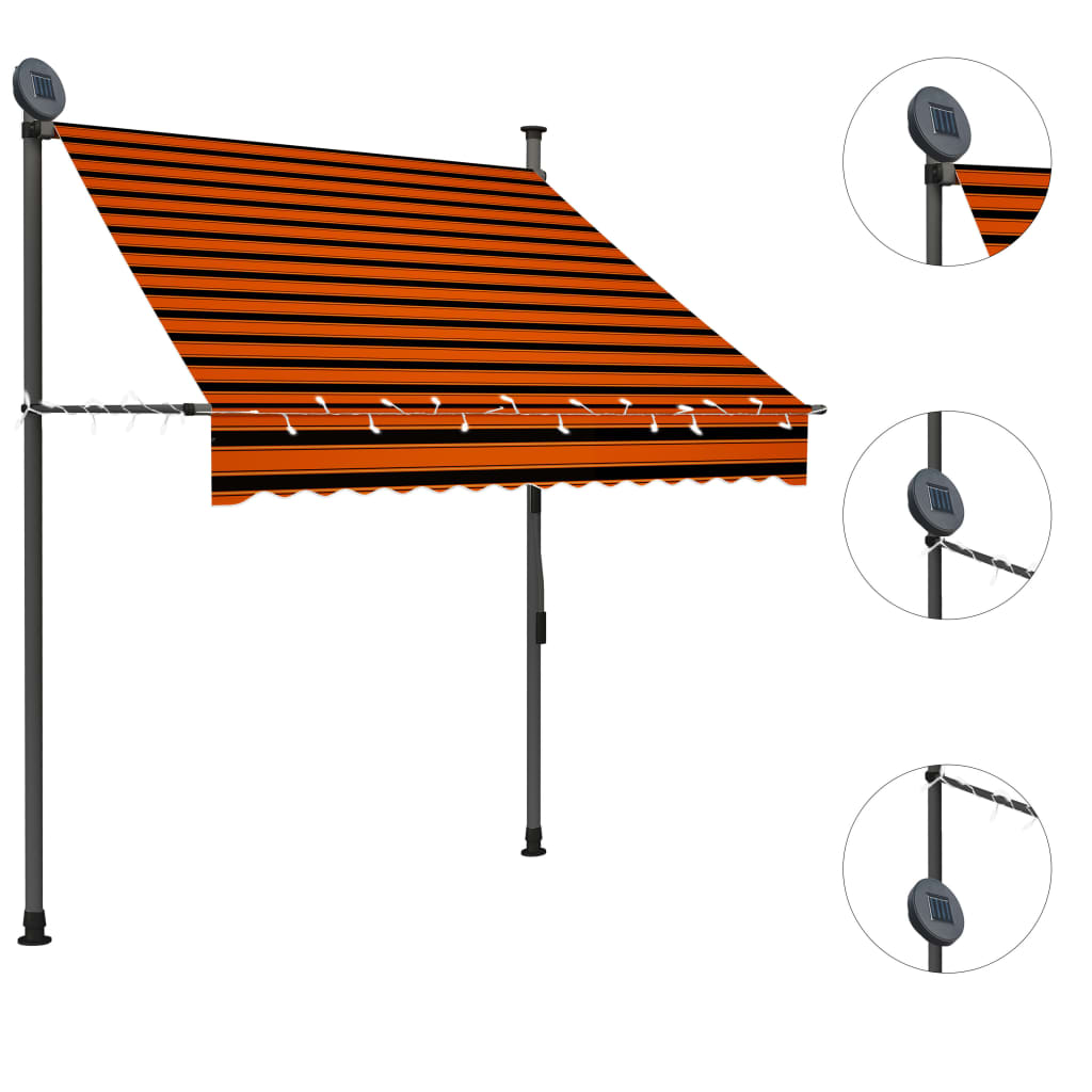 Manual Retractable Awning with LED 150 cm Orange and Brown