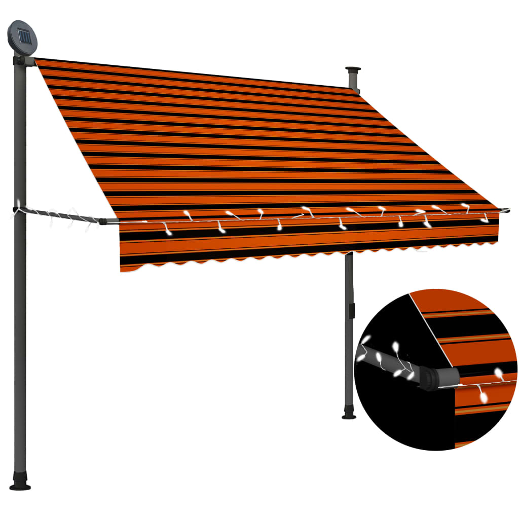 Manual Retractable Awning with LED 200 cm Orange and Brown