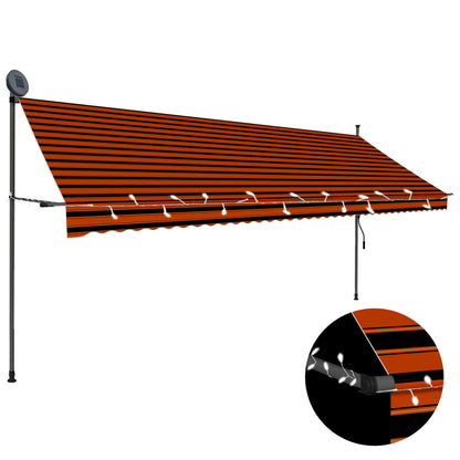 Manual Retractable Awning with LED 400 cm Orange and Brown