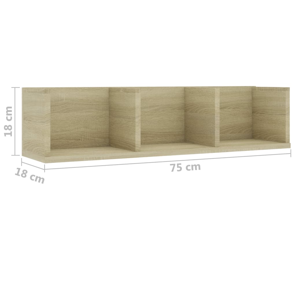 CD Wall Shelf Sonoma Oak 75x18x18 cm Engineered Wood