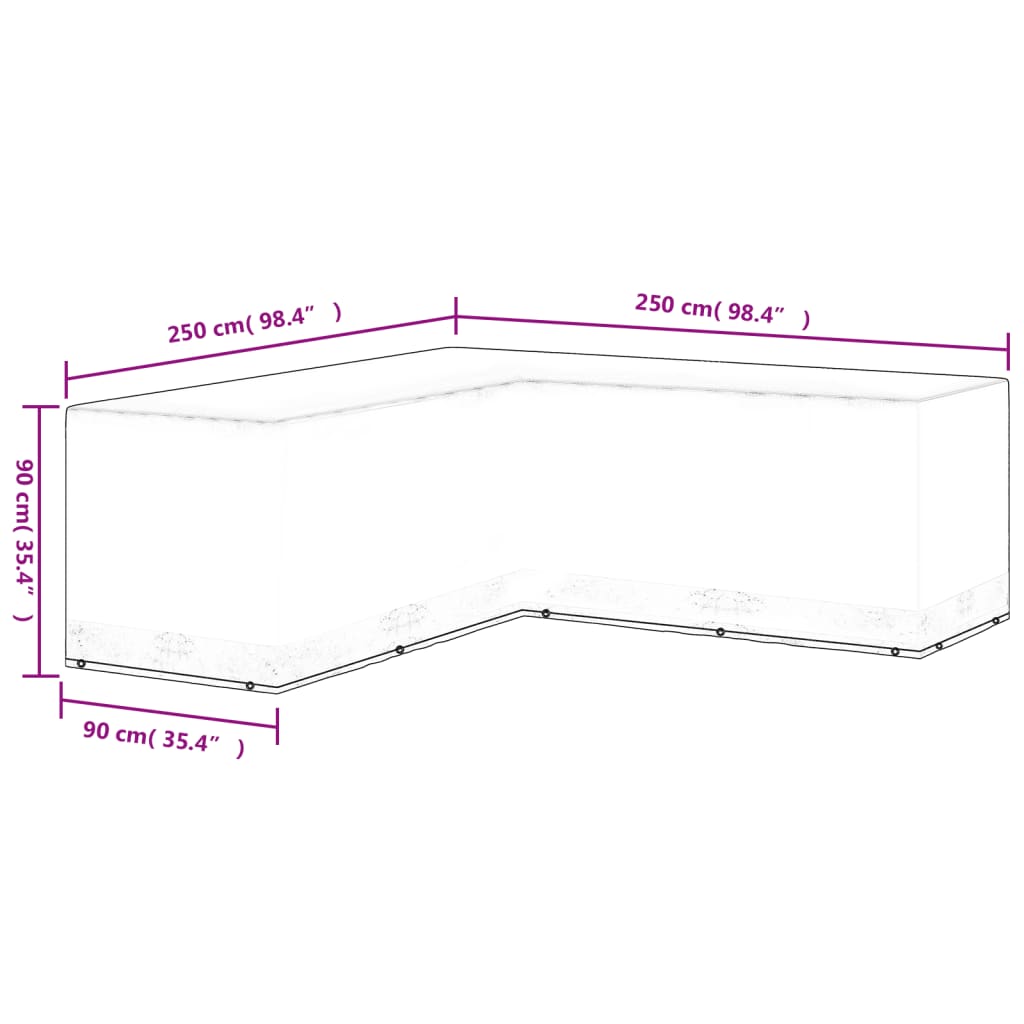 Garden Furniture Cover L-Shaped 12 Eyelets 250x90x90 cm