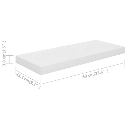 Floating Wall Shelves 4 pcs High Gloss White 60x23.5x3.8 cm MDF