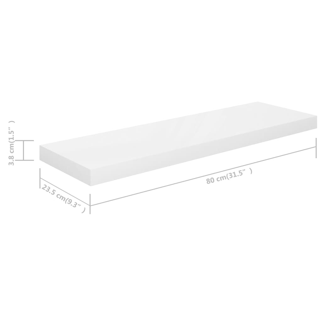 Floating Wall Shelves 4 pcs High Gloss White 80x23.5x3.8 cm MDF