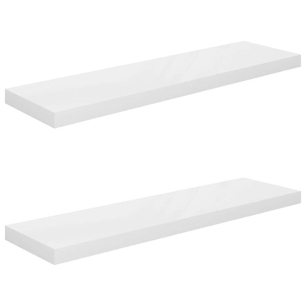 Floating Wall Shelves 2 pcs High Gloss White 90x23.5x3.8 cm MDF