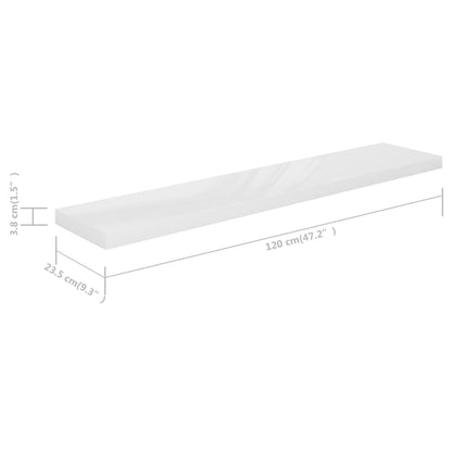 Floating Wall Shelves 2 pcs High Gloss White 120x23.5x3.8 cm MDF