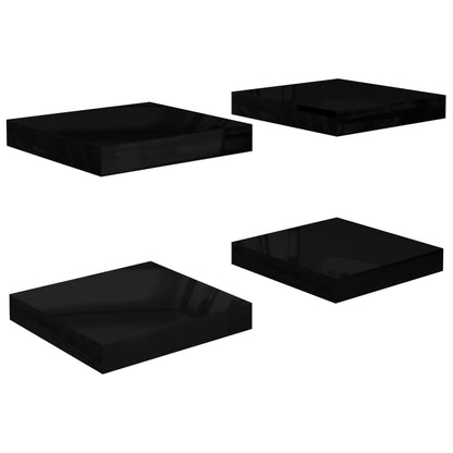 Floating Wall Shelves 4 pcs High Gloss Black 23x23.5x3.8 cm MDF