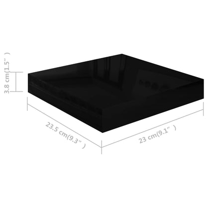 Floating Wall Shelves 4 pcs High Gloss Black 23x23.5x3.8 cm MDF