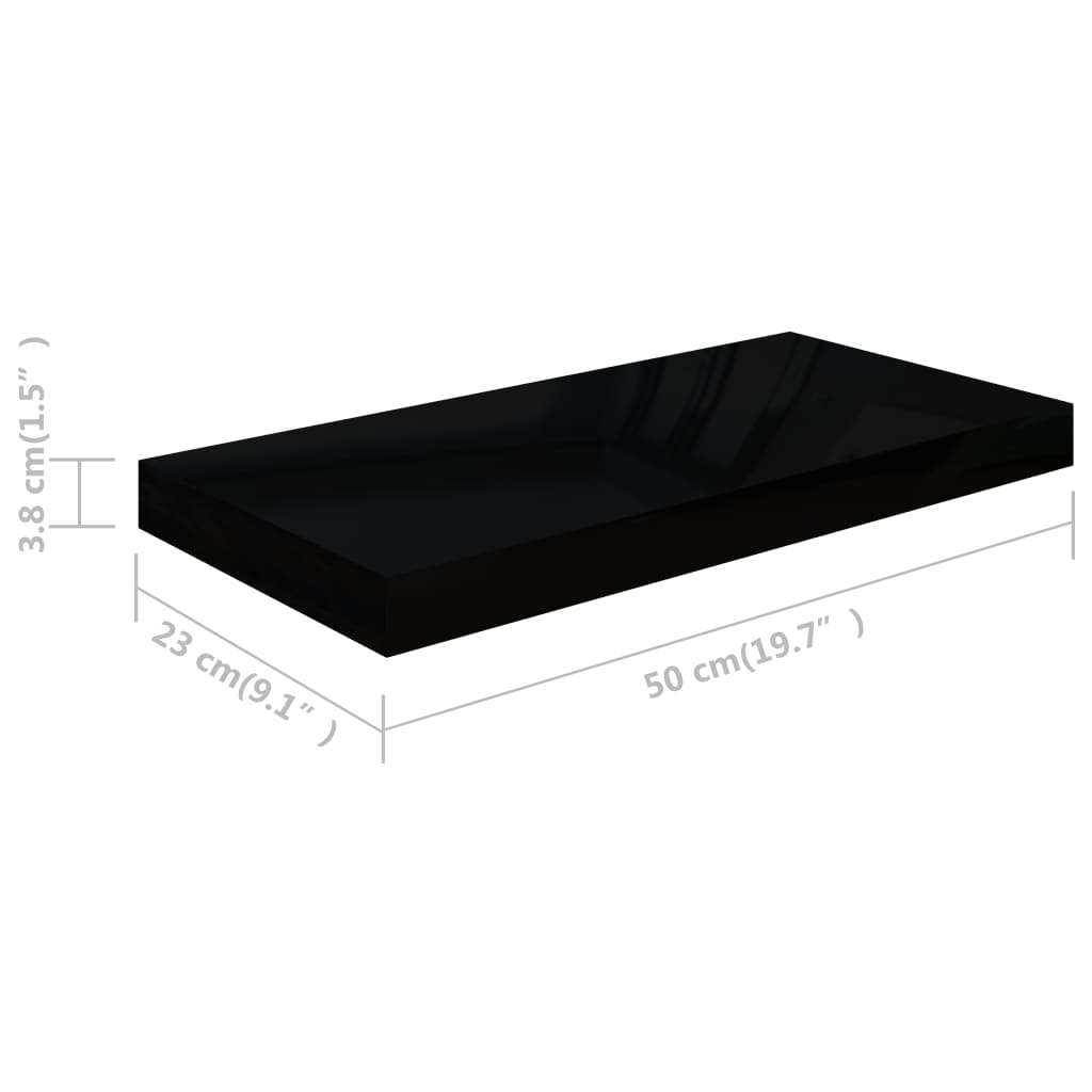 Floating Wall Shelves 4 pcs High Gloss Black 50x23x3.8 cm MDF