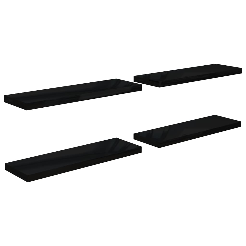 Floating Wall Shelves 4 pcs High Gloss Black 80x23.5x3.8 cm MDF