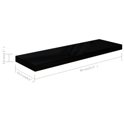 Floating Wall Shelves 4 pcs High Gloss Black 80x23.5x3.8 cm MDF