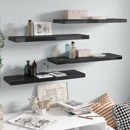 Floating Wall Shelves 4 pcs High Gloss Black 80x23.5x3.8 cm MDF