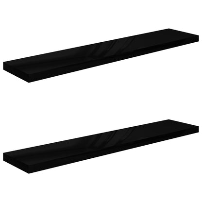 Floating Wall Shelves 2 pcs High Gloss Black 120x23.5x3.8 cm MDF