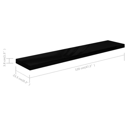 Floating Wall Shelves 2 pcs High Gloss Black 120x23.5x3.8 cm MDF