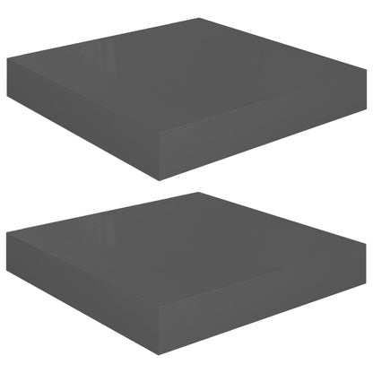 Floating Wall Shelves 2 pcs High Gloss Grey 23x23.5x3.8 cm MDF