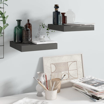 Floating Wall Shelves 2 pcs High Gloss Grey 23x23.5x3.8 cm MDF