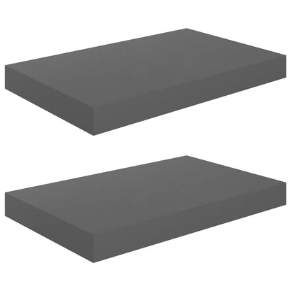 Floating Wall Shelves 2 pcs High Gloss Grey 40x23x3.8 cm MDF