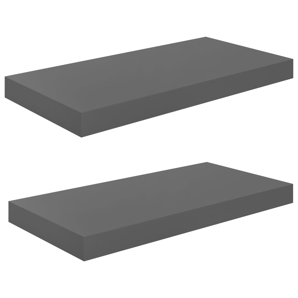 Floating Wall Shelves 2 pcs High Gloss Grey 50x23x3.8 cm MDF