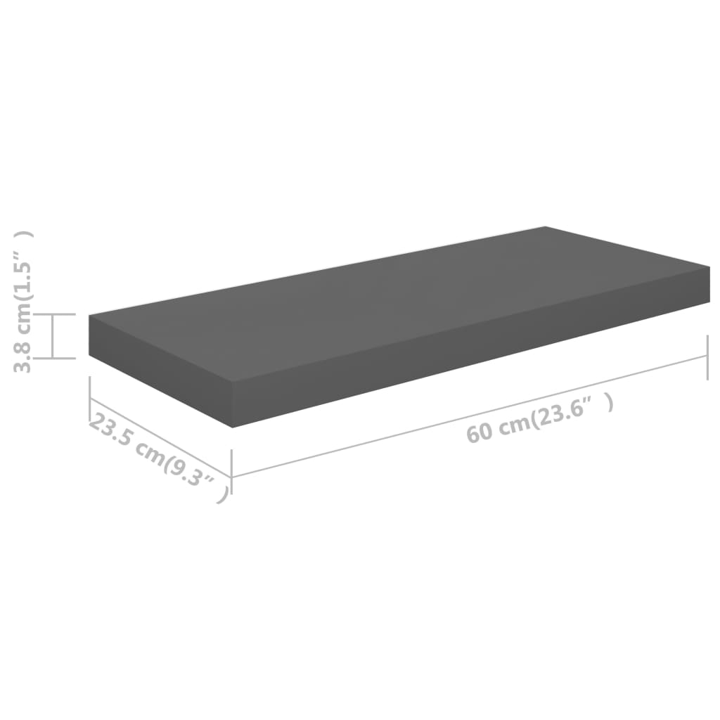 Floating Wall Shelves 4 pcs High Gloss Grey 60x23.5x3.8 cm MDF