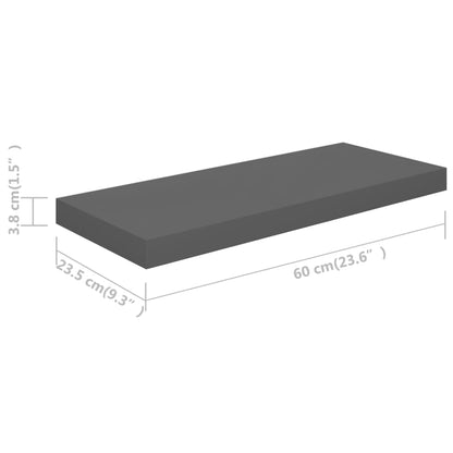 Floating Wall Shelves 4 pcs High Gloss Grey 60x23.5x3.8 cm MDF