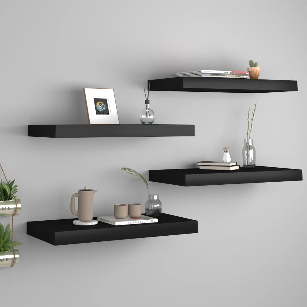 Floating Wall Shelves 4 pcs Black 50x23x3.8 cm MDF