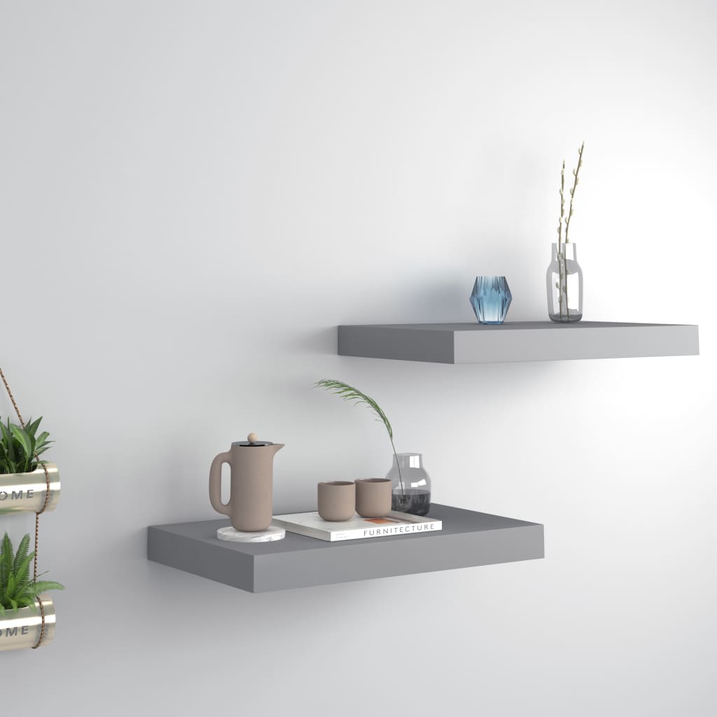 Floating Wall Shelves 2 pcs Grey 40x23x3.8 cm MDF