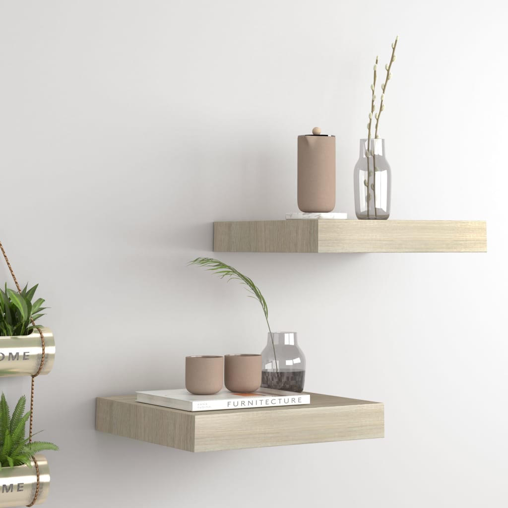 Floating Wall Shelves 2 pcs Oak 23x23.5x3.8 cm MDF