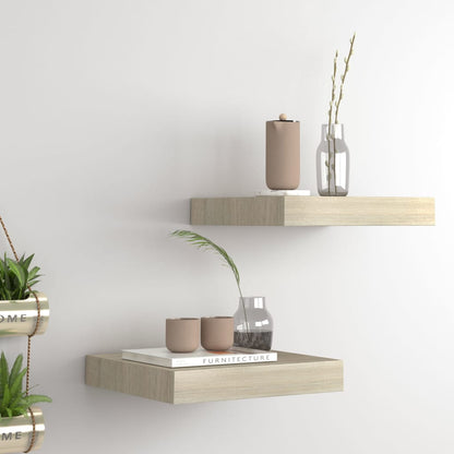 Floating Wall Shelves 2 pcs Oak 23x23.5x3.8 cm MDF