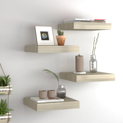 Floating Wall Shelves 4 pcs Oak 23x23.5x3.8 cm MDF