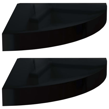 Floating Corner Shelves 2 pcs High Gloss Black 25x25x3.8 cm MDF