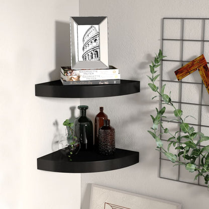 Floating Corner Shelves 2 pcs Black 25x25x3.8 cm MDF