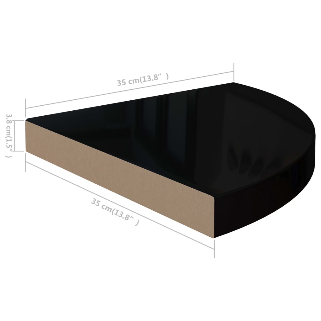 Floating Corner Shelves 4 pcs High Gloss Black 35x35x3.8 cm MDF