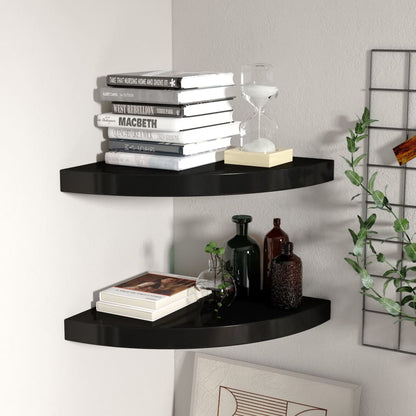 Floating Corner Shelves 2 pcs Black 35x35x3.8 cm MDF