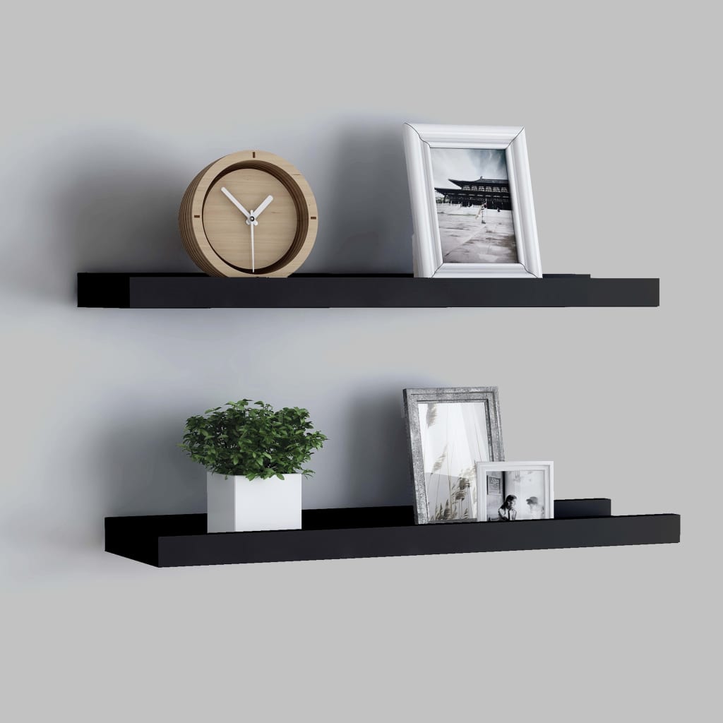 Picture Frame Ledge Shelves 2 pcs Black 40x9x3 cm MDF