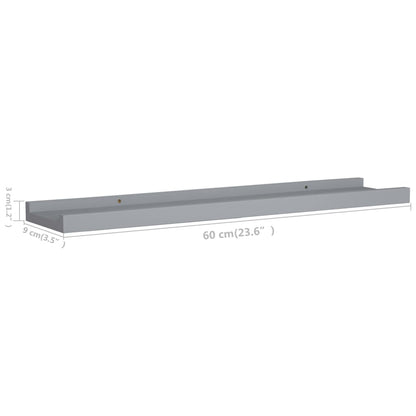 Picture Frame Ledge Shelves 2 pcs Grey 60x9x3 cm MDF