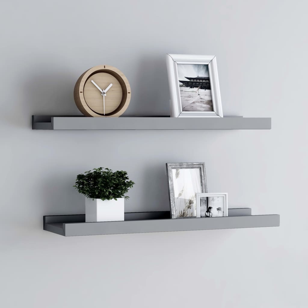 Picture Frame Ledge Shelves 2 pcs Grey 60x9x3 cm MDF