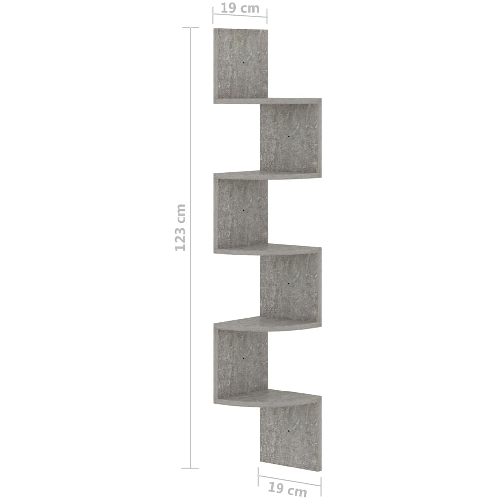 Wall Corner Shelf Concrete Grey 19x19x123 cm Engineered Wood