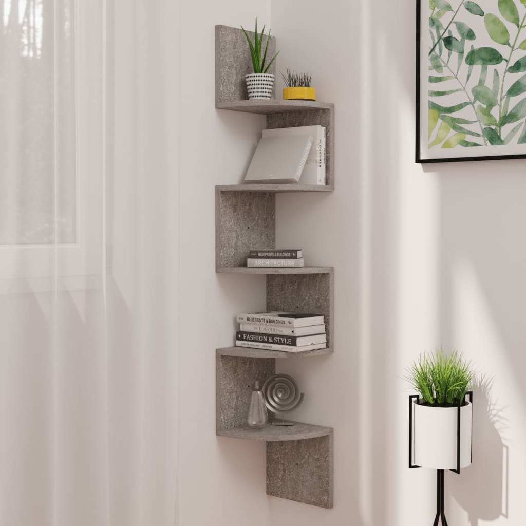 Wall Corner Shelf Concrete Grey 19x19x123 cm Engineered Wood