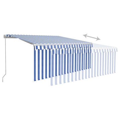 Manual Retractable Awning with Blind 3x2.5m Blue&White