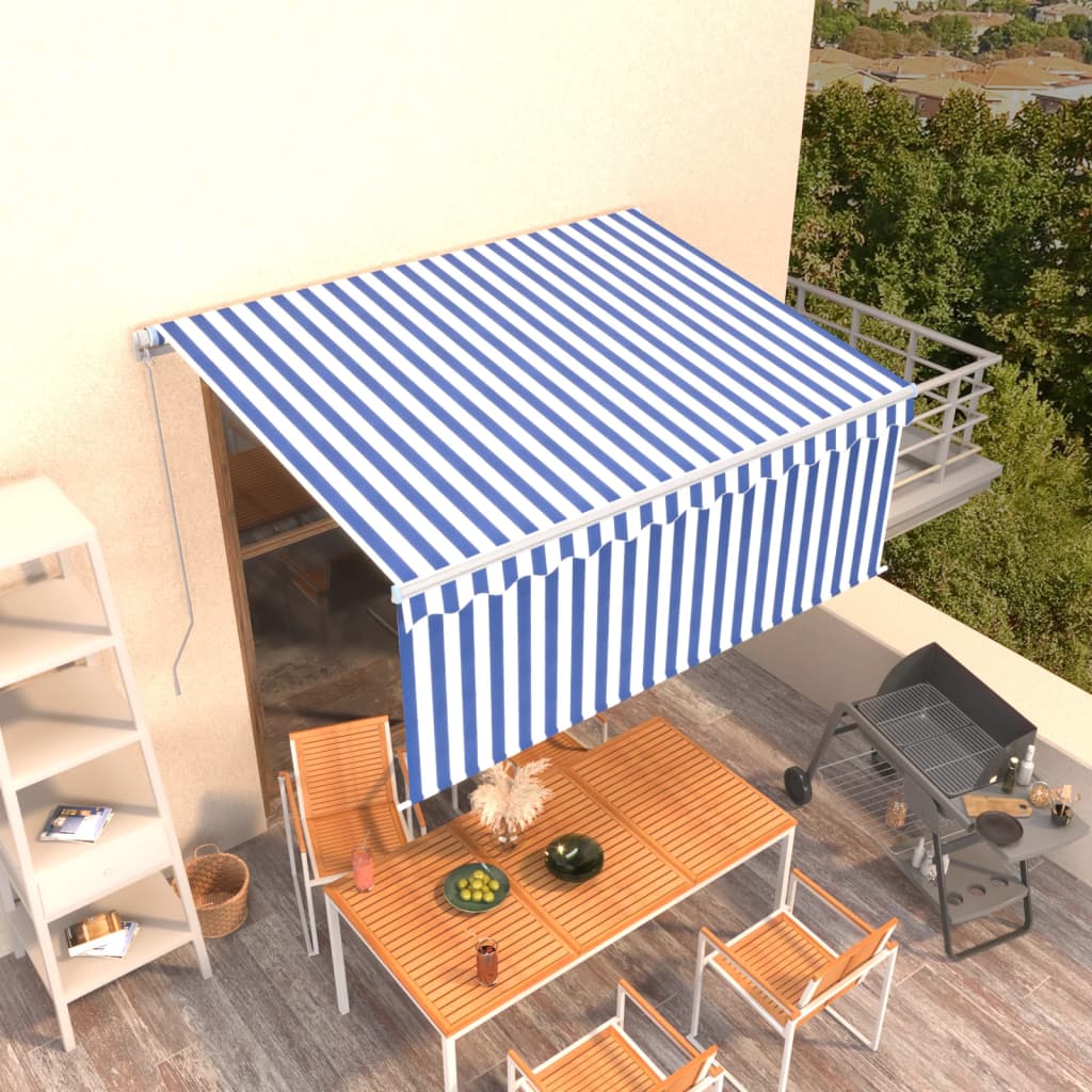 Manual Retractable Awning with Blind 3x2.5m Blue&White