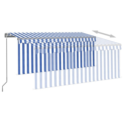 Manual Retractable Awning with Blind&LED 3x2.5m Blue&White